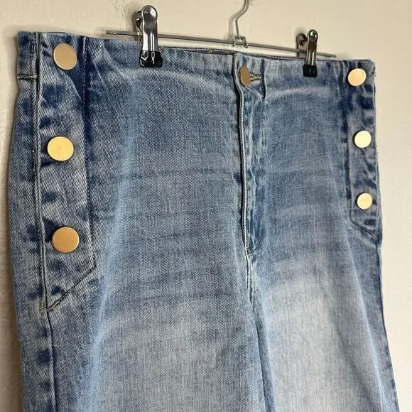 Oat New York Jeans Women's Size 29 Wide Leg Crop Sailor Jeans Blue Denim - Picture 4 of 11